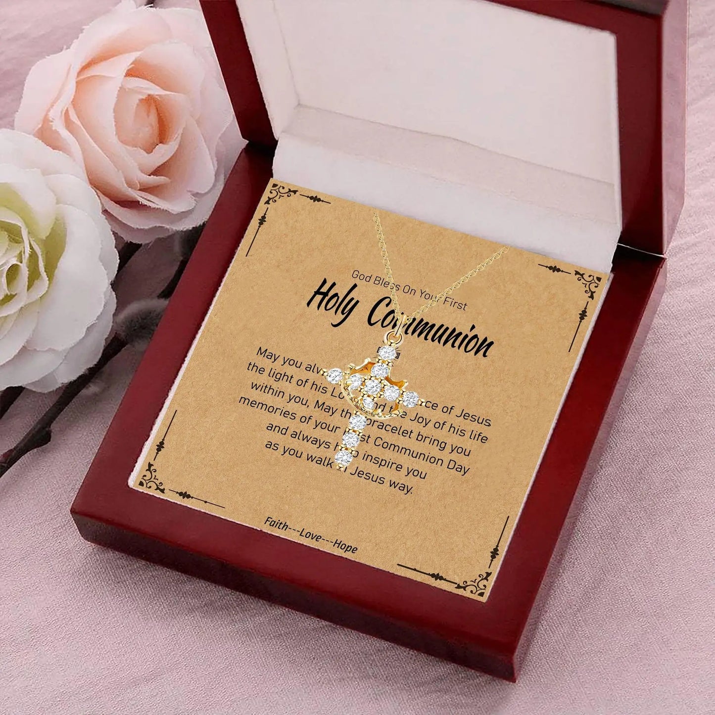 Fashionable women's crown pendant necklace with rotating cross; full of diamonds and zirconia; perfect for the clavicle chain
