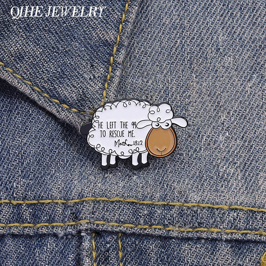 He Left The 99 to Rescue Me Christian Enamel Pins Christian Faith Jesus Sheep Brooch Bag Lapel Badge Jewelry Gifts for Friends