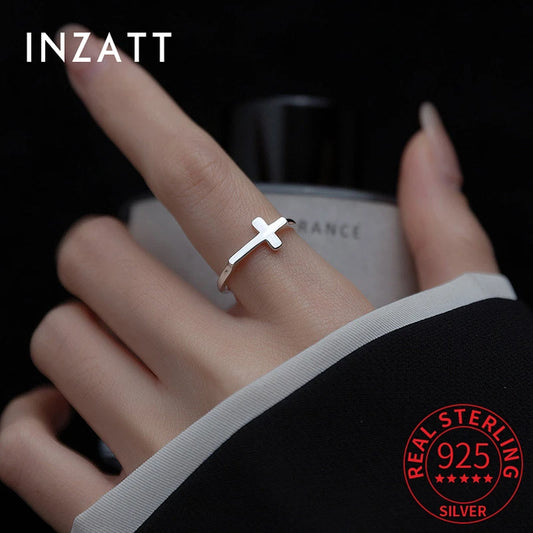 SOFTPIG Real 925 Sterling Silver Cross Adjustable Ring For Charming Women Party Trendy Fine Jewelry Minimalist Accessories