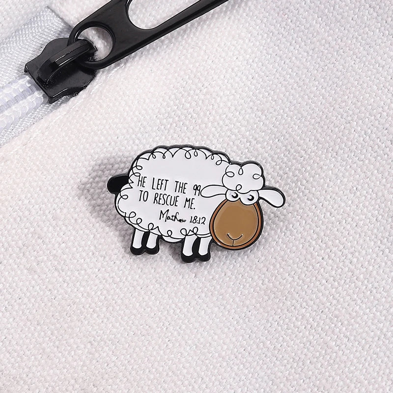 He Left The 99 to Rescue Me Christian Enamel Pins Christian Faith Jesus Sheep Brooch Bag Lapel Badge Jewelry Gifts for Friends