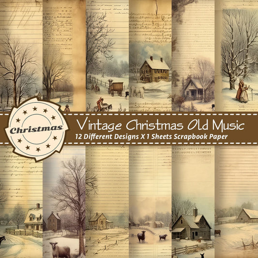 Winter Christmas Junk Journal Paper,12sheet Xmas Scrapbooking Paper,Decorative Craft Paper for DIY Projects Card Making Planner
