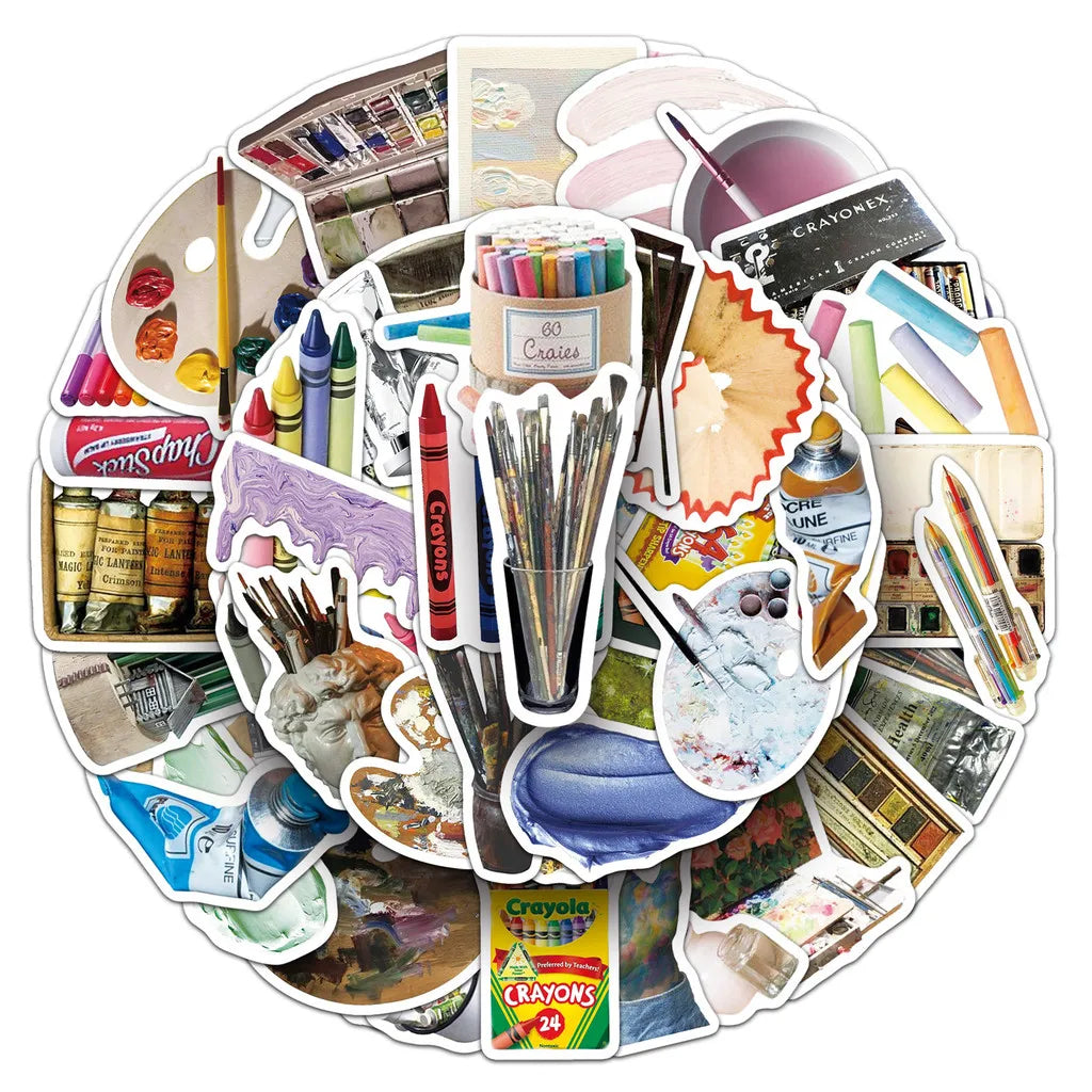 50 Pcs Art Stickers  Paintbrushes & Painting Tools Themed Artistic Creative Stickers Waterproof Decor Decals