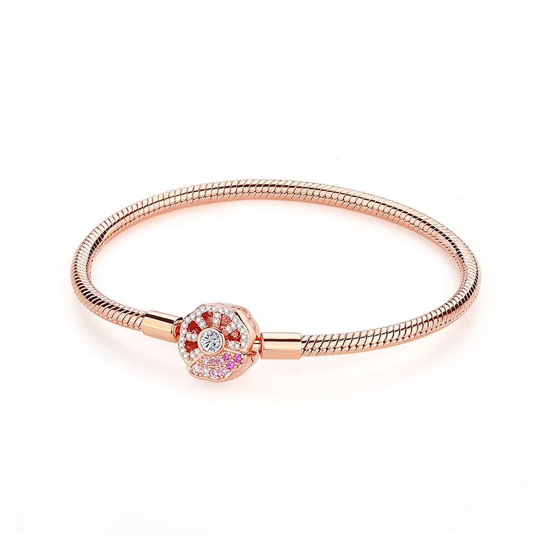 Original 925 Sterling Silver Bracelet For Women Charms Beads Rose Gold Heart Bracelets Bangles Snake Chain Luxury Jewelry Gift