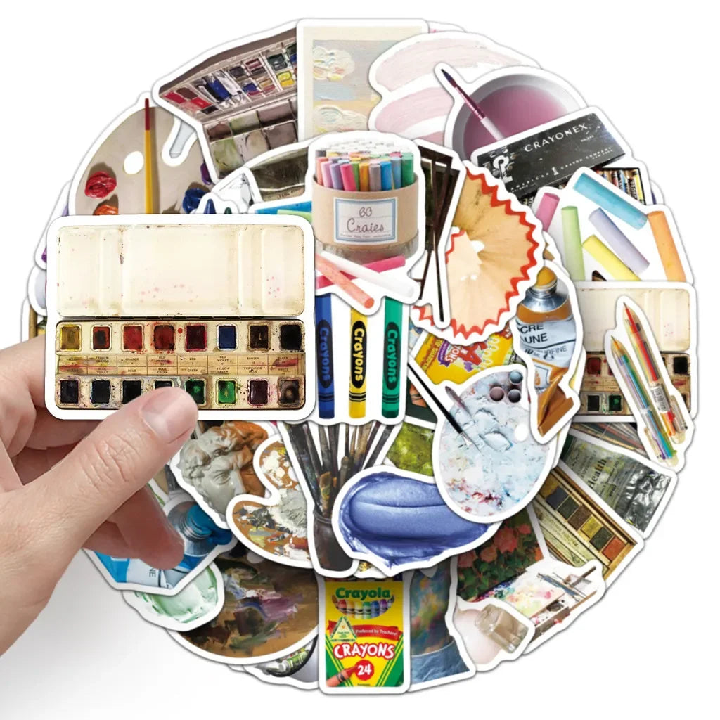 50 Pcs Art Stickers  Paintbrushes & Painting Tools Themed Artistic Creative Stickers Waterproof Decor Decals