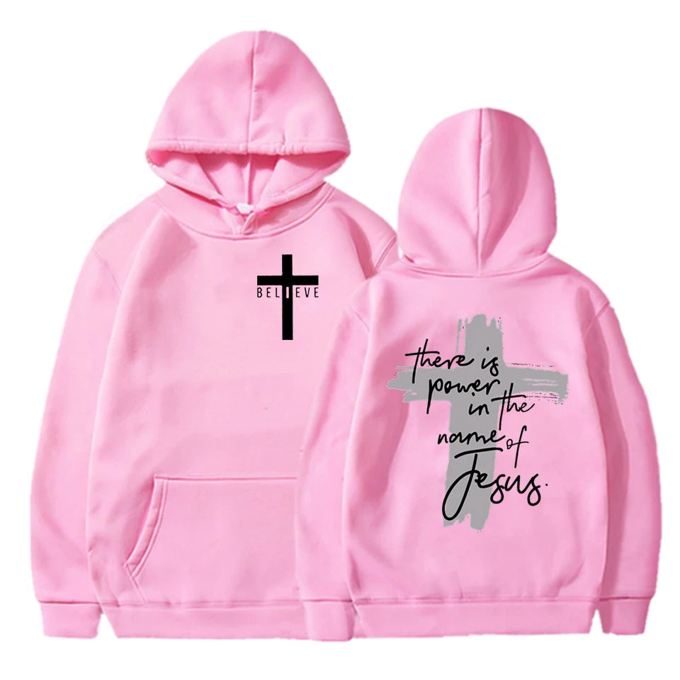 Women/Men Christian Faith Essential Hoodies There Is Power in The Name of Jesus Graphic Hoodie Unisex Cross Faiths Sweatshirts
