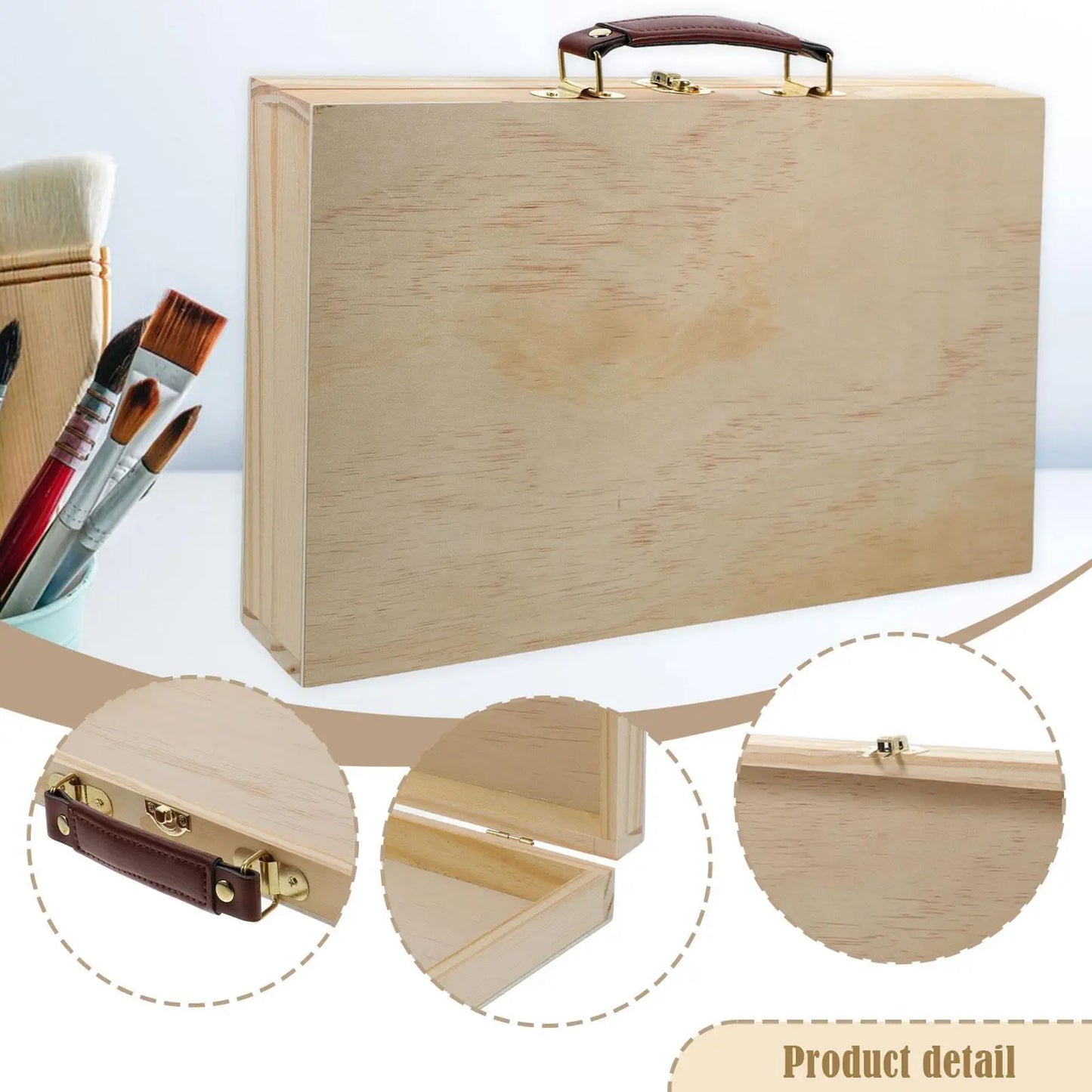 Wood Artist Supplies Box Carrying Case Sleek Multifunctional Portable Organizer Art Tool Box for Markers Paint Brushes Pastel