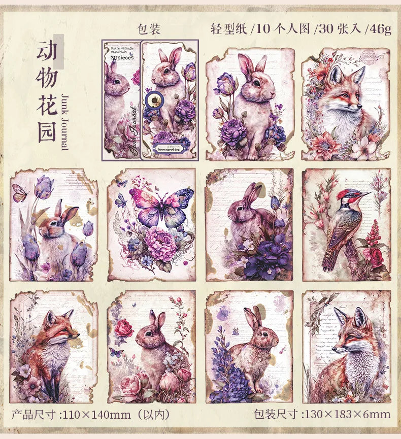 30pcs/pack Vintage Materials Paper Lost Garden Series DIY Scrapbooking Deco Junk Journal Planner Collage Photo Album Craft Paper