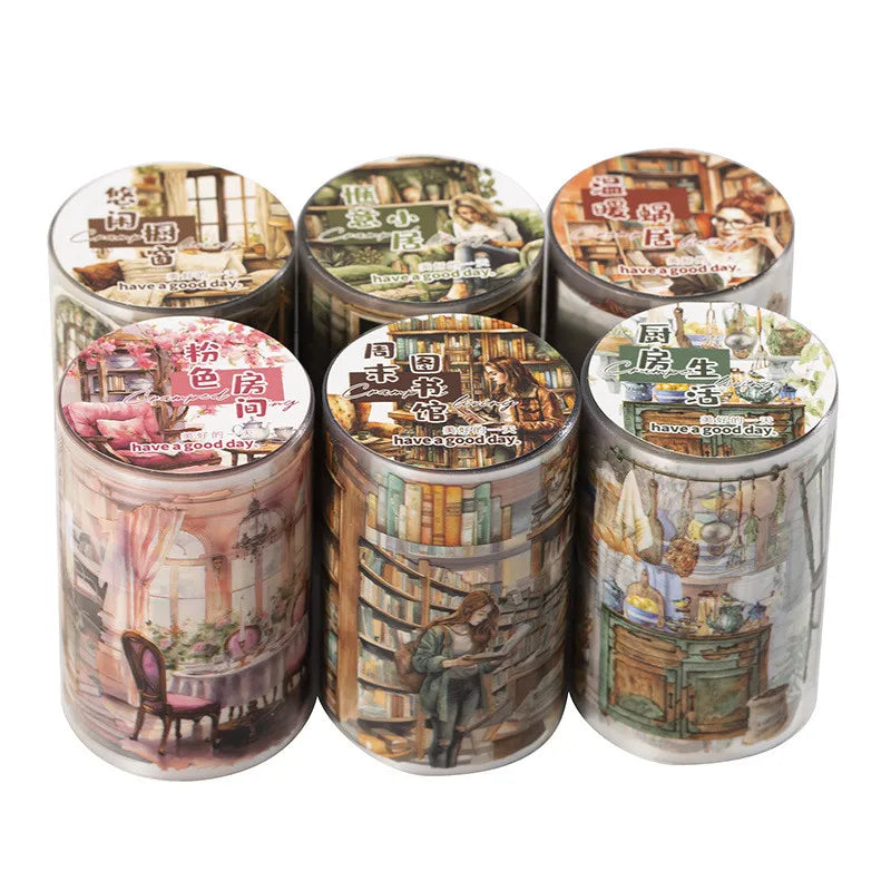 Journamm 60mm*2m Landscaping PET Tape Junk Journal Decor Junk Journal DIY Scrapbooking School Supplies Collage Stationery Tapes