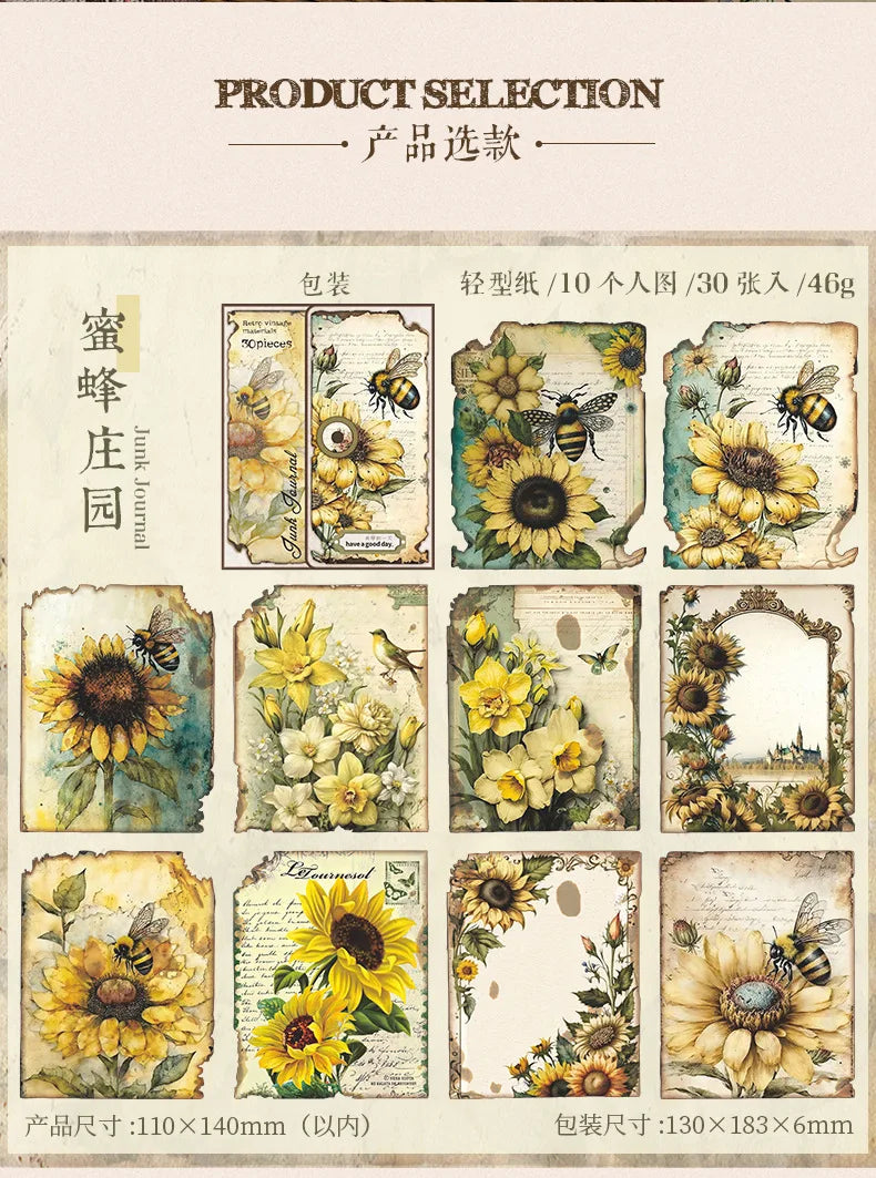30pcs/pack Vintage Materials Paper Lost Garden Series DIY Scrapbooking Deco Junk Journal Planner Collage Photo Album Craft Paper