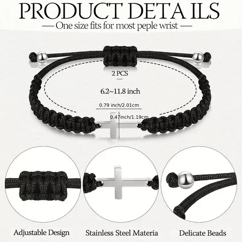 Christian Cross Woven Bracelet Handmade Black White Color Braided Couple Bracelets Friendship Jewelry Gifts