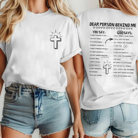 God Says Hoodie Design Print T-shirt Short Sleeve Crew Neck Casual Tee Tops Retro Christian Jesus Classic Women's Clothing