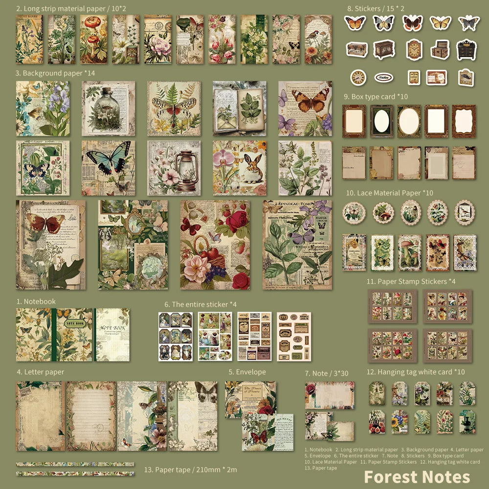 201 Pcs Vintage Aesthetic Scrapbook Paper Set Bullet Junk Journal Kit With Scrapbook Paper Tape DIY Materials For Journaling