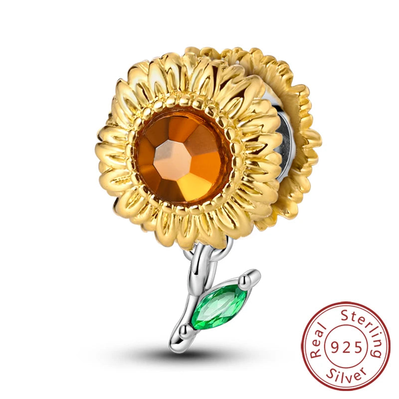 New 925 Sterling Silver Charms Pendant Sunflowers Heart Beads Fit Original Bracelets Charm DIY Jewelry Gifts Making