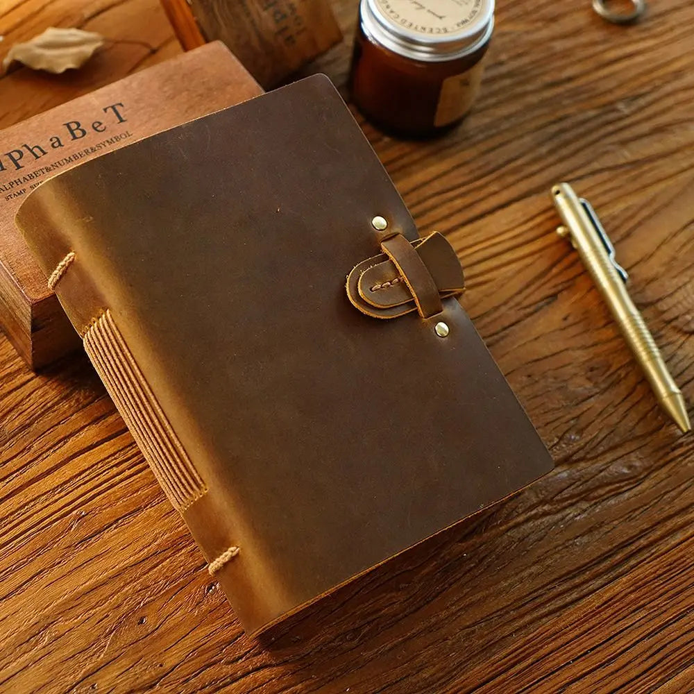 Vintage Leather Bound Journal Handmade Genuine Leather Cover Blank Paper Diary Blank Pages Unlined Travel Sketchbook