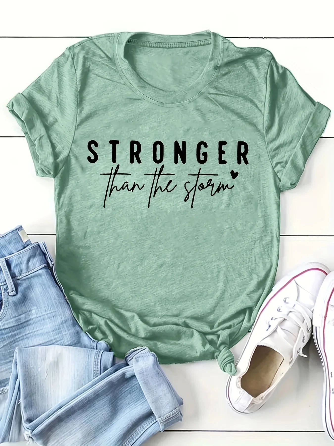 Stronger Than The Storm Women's Tee - Inspirational Graphic, Casual Mustard Top