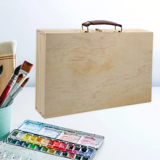 Wood Artist Supplies Box Carrying Case Sleek Multifunctional Portable Organizer Art Tool Box for Markers Paint Brushes Pastel