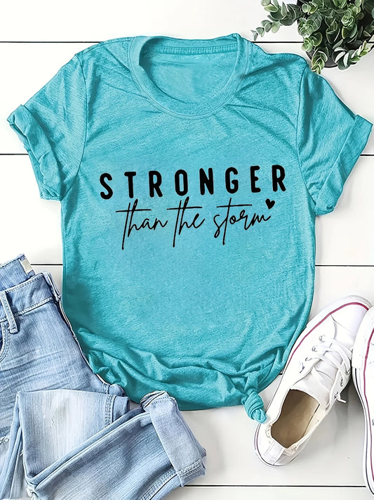 Stronger Than The Storm Women's Tee - Inspirational Graphic, Casual Mustard Top