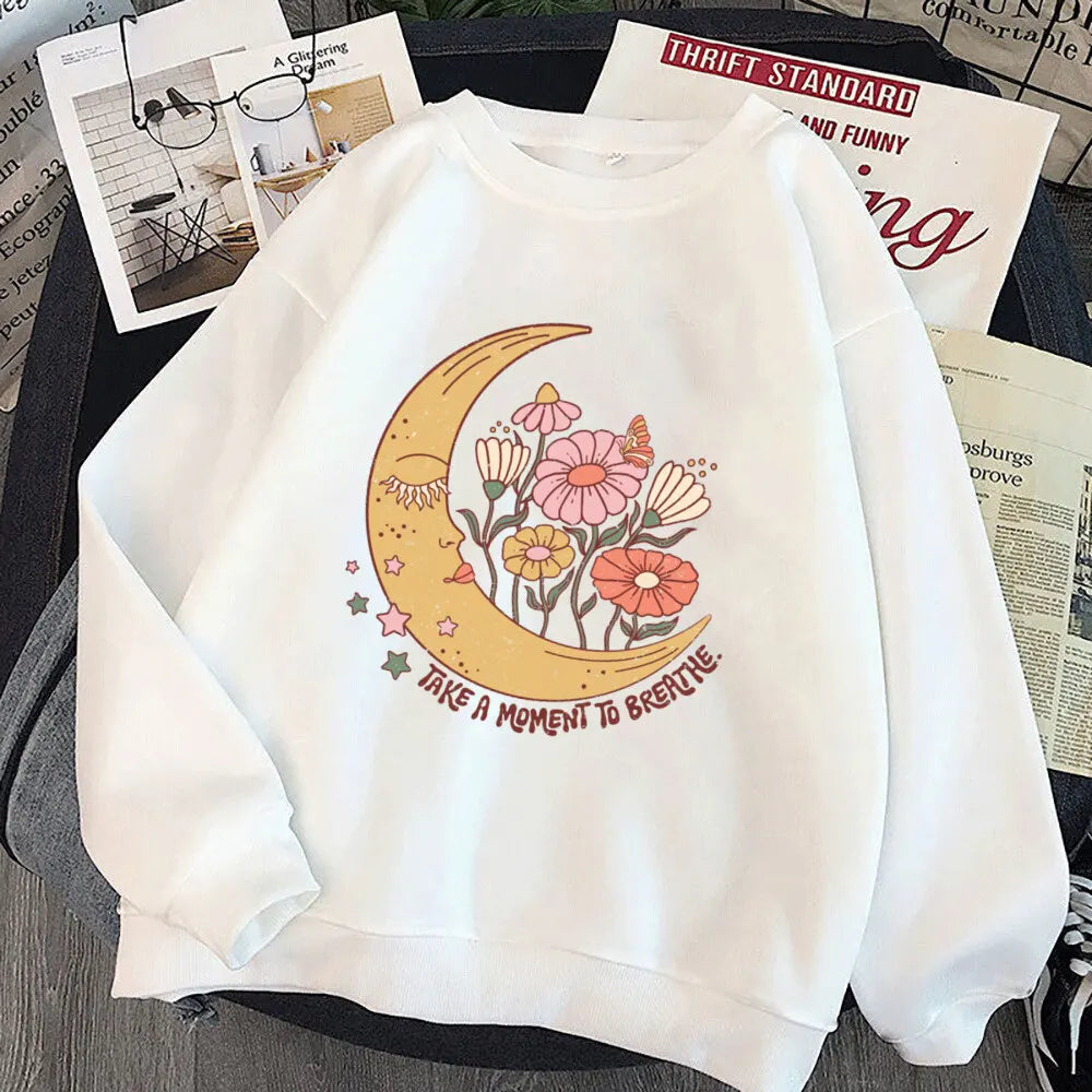 No Rain No Flower Umbrella Printed Sweatshirt Mental Health Hoodie Female Motivation Hoody Girls Harajuku Aesthetic Clothes Tops