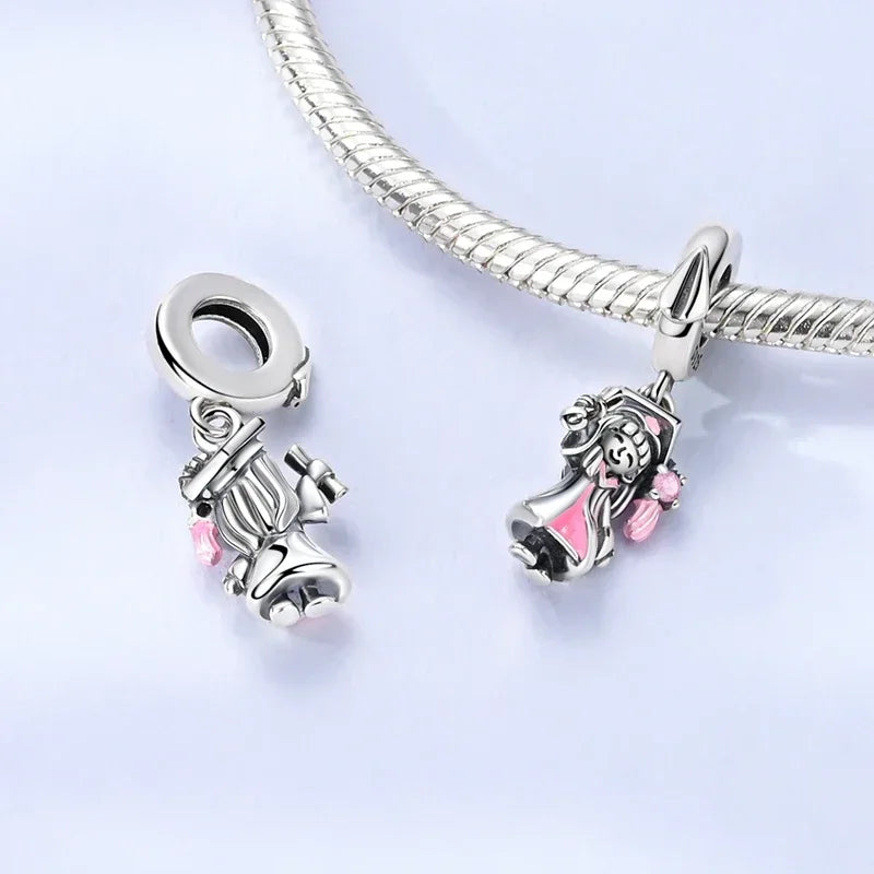 925 Sterling Silver Charms Bachelor's Cap Graduate Beads Pendant Fit Original Bracelet DIY Bead Gift for Graduation Ceremony