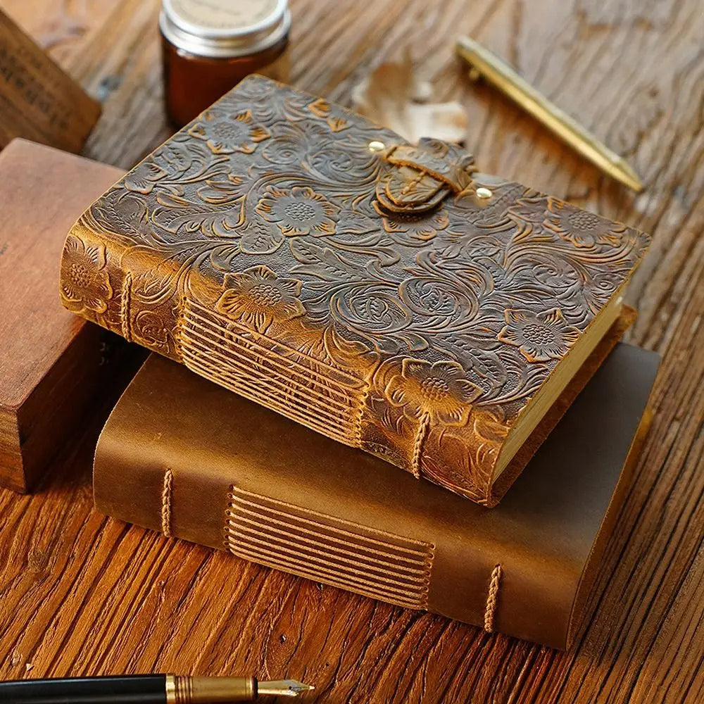 Vintage Leather Bound Journal Handmade Genuine Leather Cover Blank Paper Diary Blank Pages Unlined Travel Sketchbook