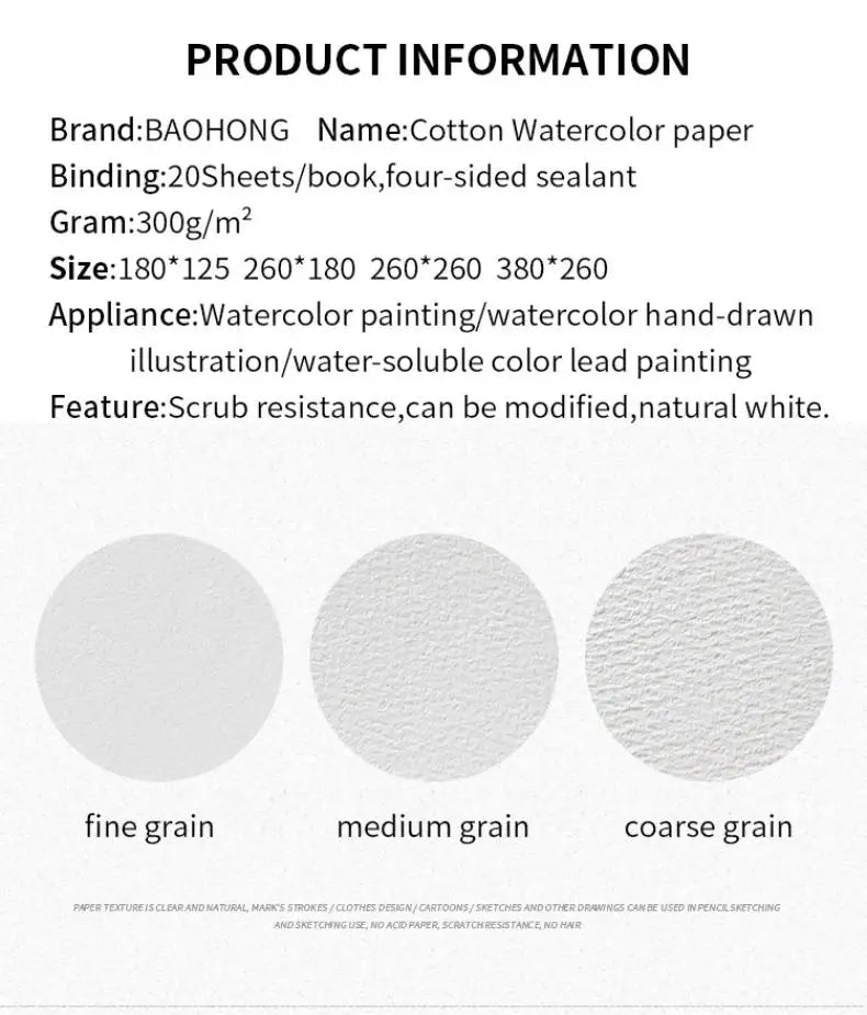 Baohong Academy Watercolor Book 100% Cotton Sketchbook 300g Drawing Paper 32K 16K 8K papel Para Acuarela Painting Art Supplies