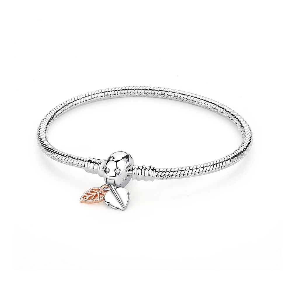 Original 925 Sterling Silver Bracelet For Women Charms Beads Rose Gold Heart Bracelets Bangles Snake Chain Luxury Jewelry Gift