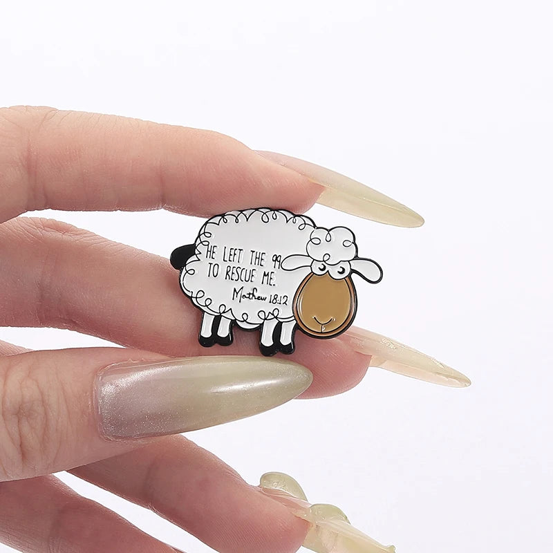 He Left The 99 to Rescue Me Christian Enamel Pins Christian Faith Jesus Sheep Brooch Bag Lapel Badge Jewelry Gifts for Friends