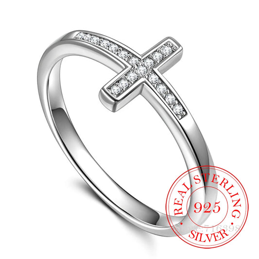 Original 925 Sterling Silver Cubic Zircon Cross Rings for Women Men Fashion Women's Jewelry Party Wedding anillos Gift