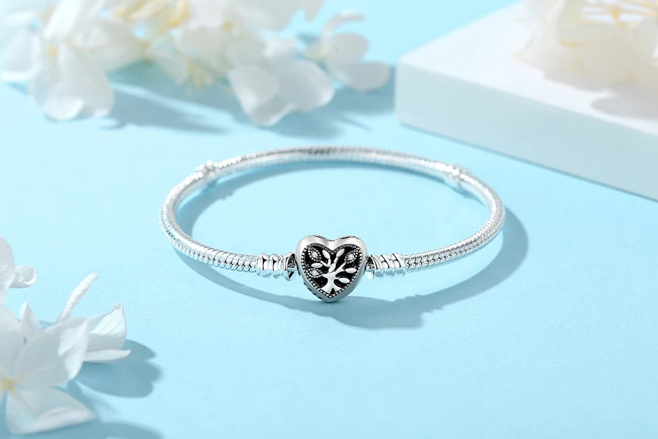 Original 925 Sterling Silver Bracelet For Women Charms Beads Rose Gold Heart Bracelets Bangles Snake Chain Luxury Jewelry Gift
