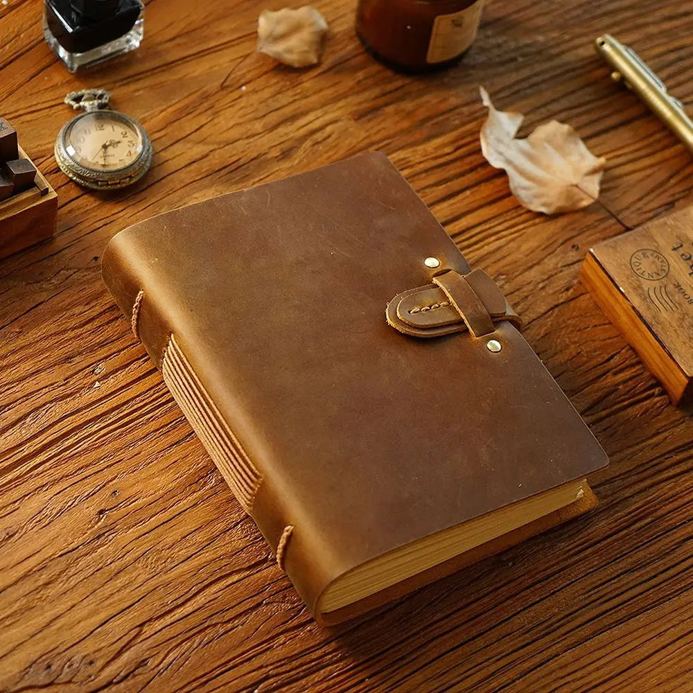 Vintage Leather Bound Journal Handmade Genuine Leather Cover Blank Paper Diary Blank Pages Unlined Travel Sketchbook