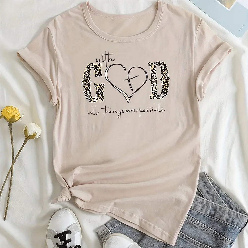 Summer Women's Round Neck T-shirt Fashion Short sleeved Top Leopard Print Trendy Loose Clothing Women's Party T-shirt