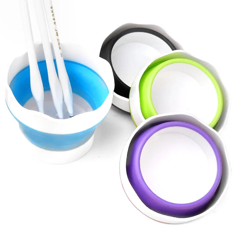Art Supplies Paint Brush Washer Holder Cleaner Silicone Mini Foldable Painting Water Cup Washing Bucket Basin