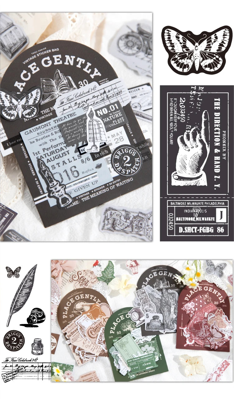 Journal GO 30pcs Retro Antique Stuffs Stickers Collage Junk Journal Scrapbooking diy Vintage Small Hand Made Stationery Labels