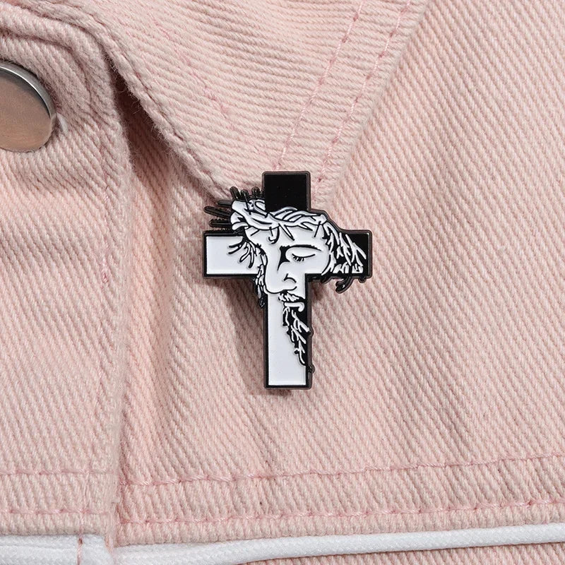 Jesus Cross Enamel Pins Christian Religious Brooches Lapel Badges Hat Clothes Collar Jewelry Decorative Pin for Kids Friend Gift