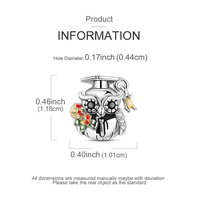 925 Sterling Silver Charms Bachelor's Cap Graduate Beads Pendant Fit Original Bracelet DIY Bead Gift for Graduation Ceremony