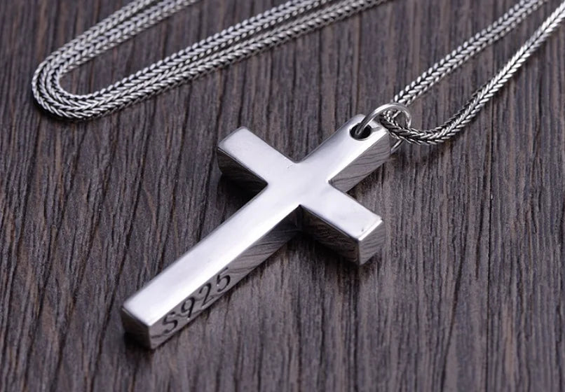 Real Solid 925 Silver Cross Pendant for Men Women Minimalist High Polished Fashion Classic Jesus Christian Prayer Jewelry