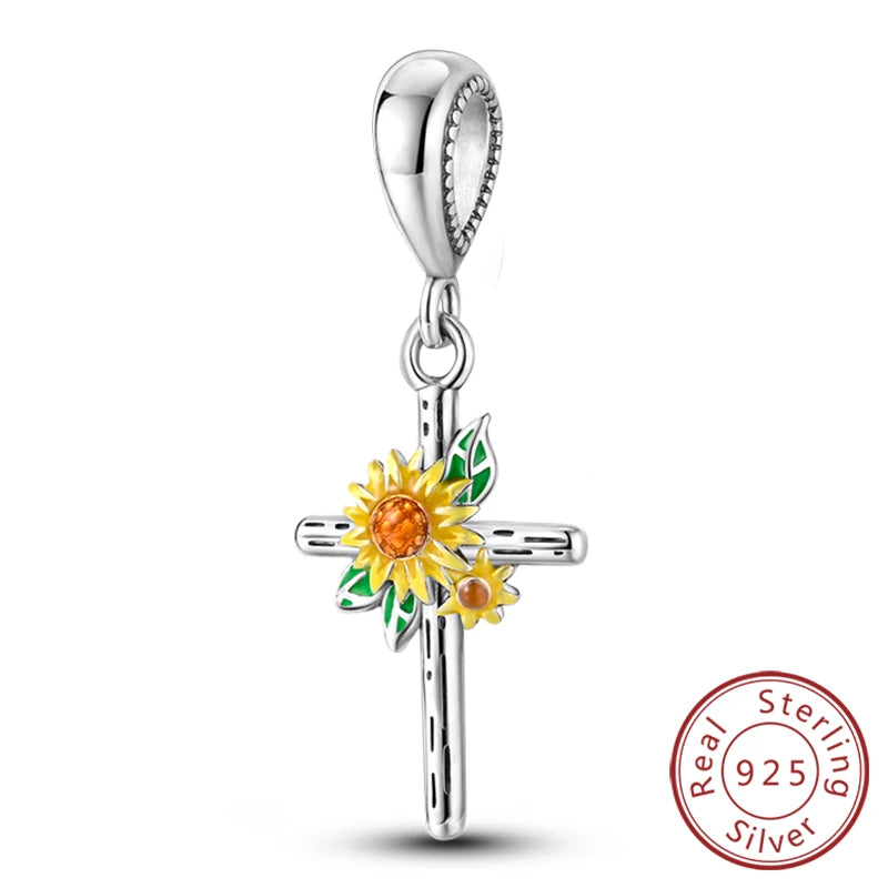 New 925 Sterling Silver Charms Pendant Sunflowers Heart Beads Fit Original Bracelets Charm DIY Jewelry Gifts Making