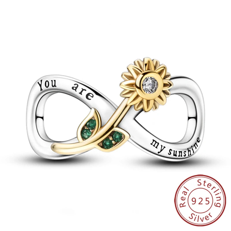 New 925 Sterling Silver Charms Pendant Sunflowers Heart Beads Fit Original Bracelets Charm DIY Jewelry Gifts Making