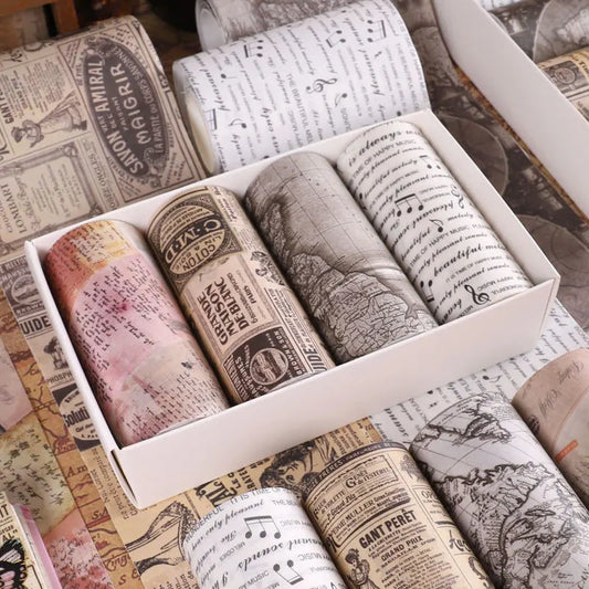 4 Rolls Set Vintage Newspaper Washi Tape for Scrapbooking,Junk Journal Supplies, Bullet Journaling Decor, and DIY Sticker Labels
