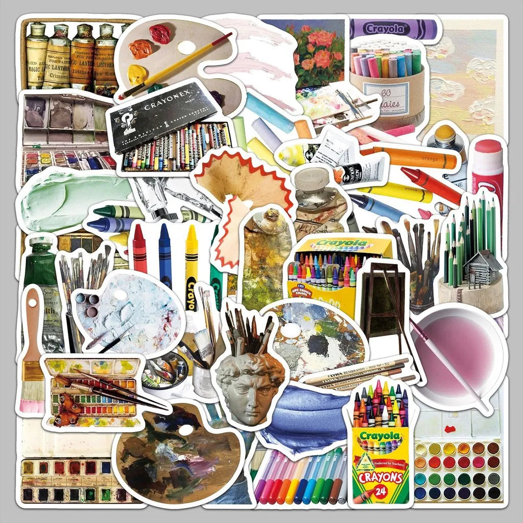50 Pcs Art Stickers  Paintbrushes & Painting Tools Themed Artistic Creative Stickers Waterproof Decor Decals