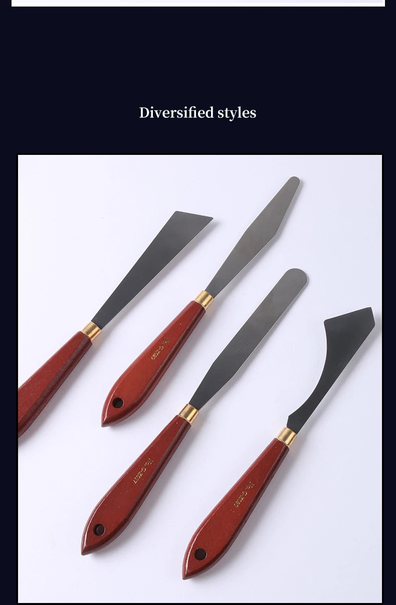 1pcs Oil painting scraper Art supplies Single 22 types of gouache paint Wooden high elastic stainless steel flat pointed spatula