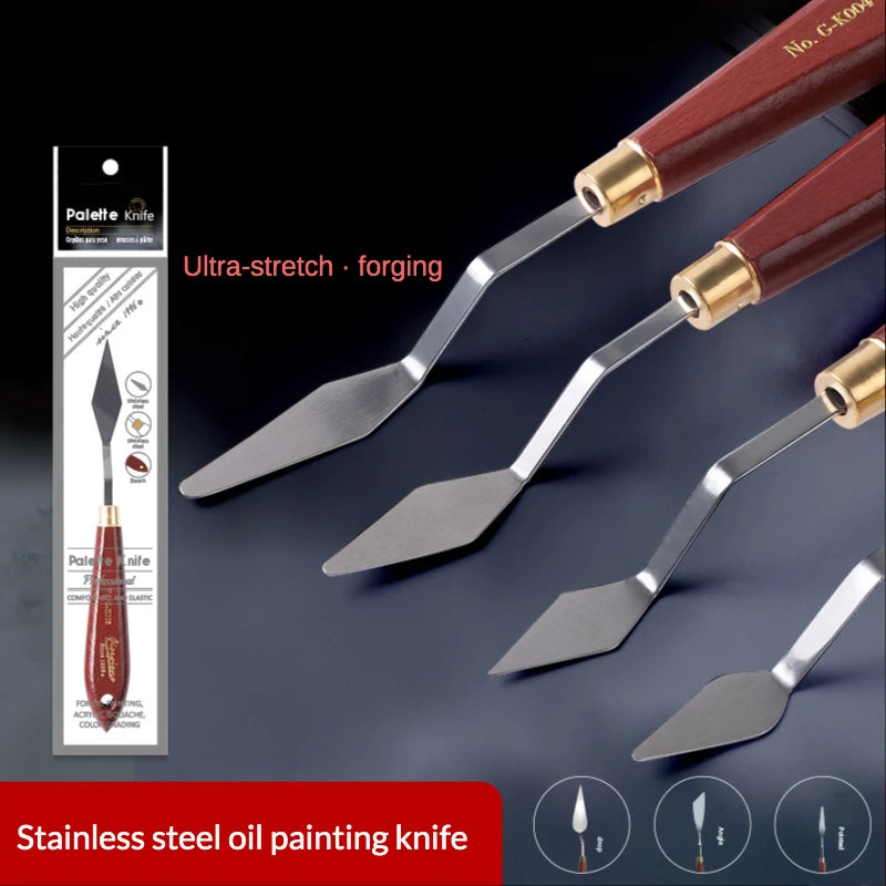 1pcs Oil painting scraper Art supplies Single 22 types of gouache paint Wooden high elastic stainless steel flat pointed spatula