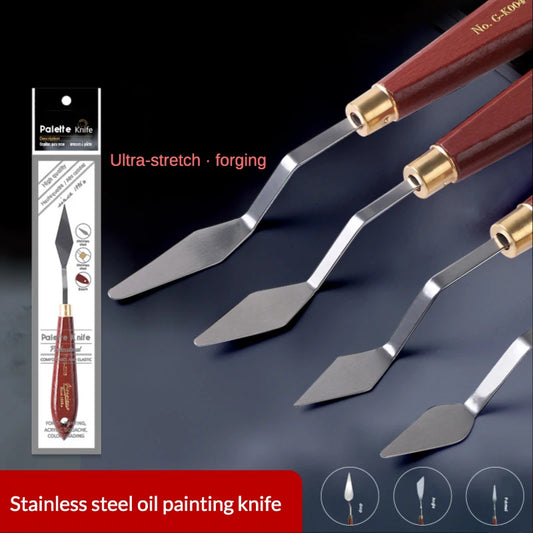1pcs Oil painting scraper Art supplies Single 22 types of gouache paint Wooden high elastic stainless steel flat pointed spatula