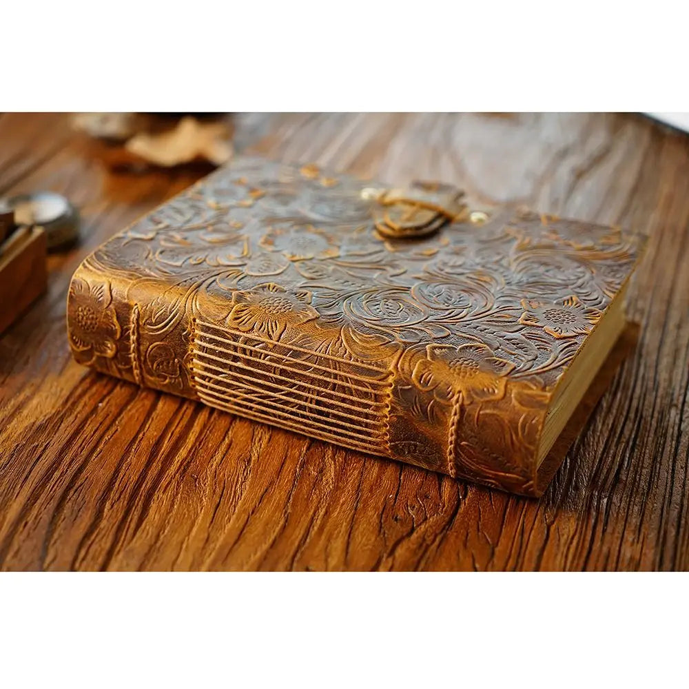 Vintage Leather Bound Journal Handmade Genuine Leather Cover Blank Paper Diary Blank Pages Unlined Travel Sketchbook