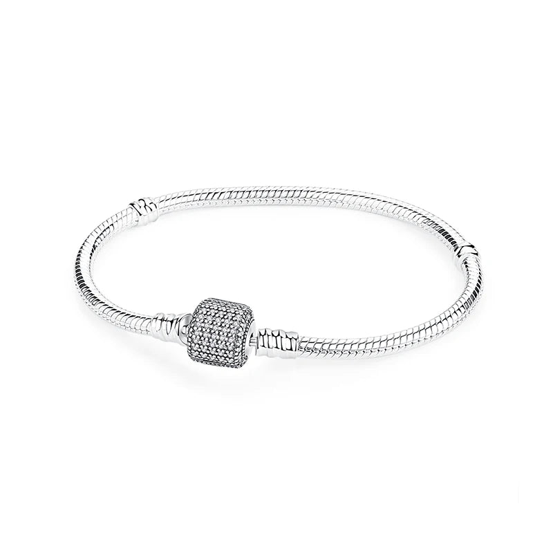 Original 925 Sterling Silver Bracelet For Women Charms Beads Rose Gold Heart Bracelets Bangles Snake Chain Luxury Jewelry Gift