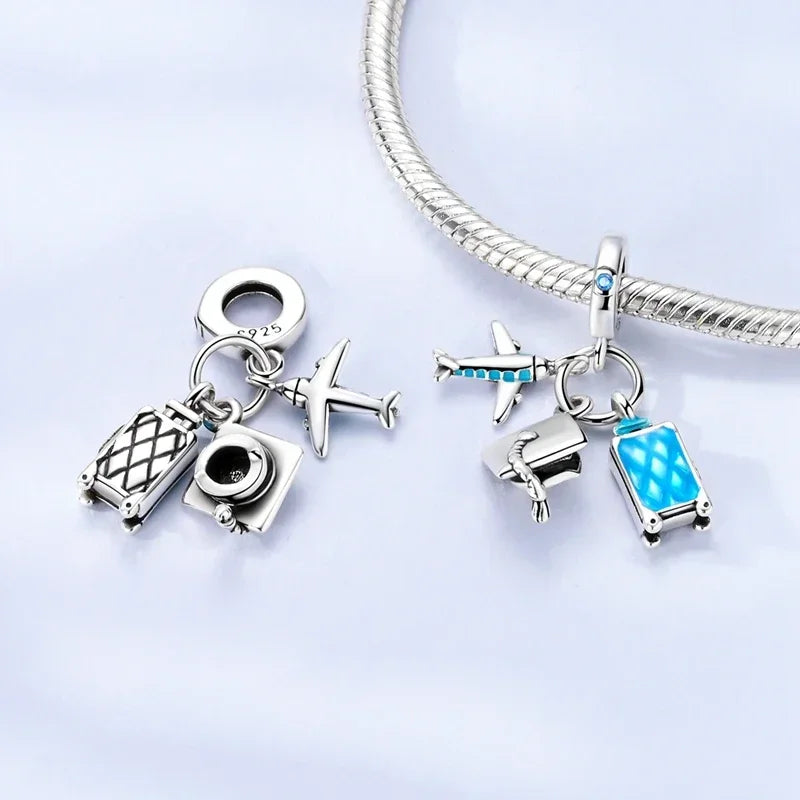 925 Sterling Silver Charms Bachelor's Cap Graduate Beads Pendant Fit Original Bracelet DIY Bead Gift for Graduation Ceremony