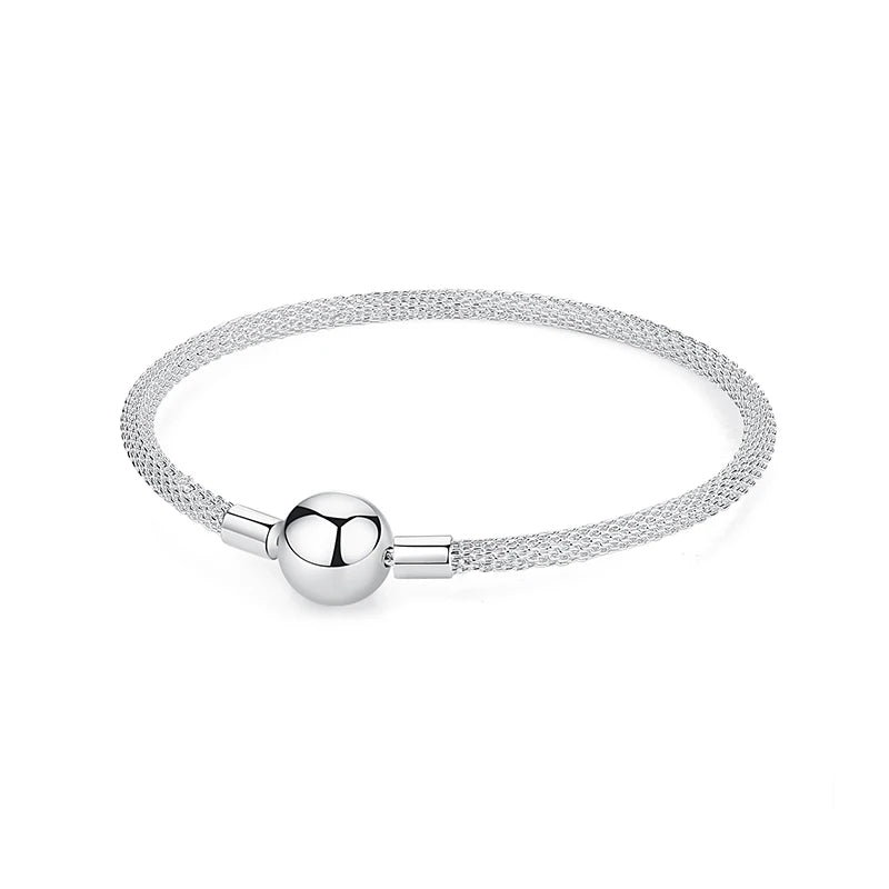 Original 925 Sterling Silver Bracelet For Women Charms Beads Rose Gold Heart Bracelets Bangles Snake Chain Luxury Jewelry Gift