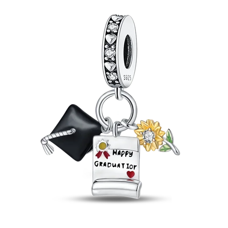 925 Sterling Silver Charms Bachelor's Cap Graduate Beads Pendant Fit Original Bracelet DIY Bead Gift for Graduation Ceremony