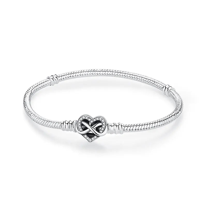 Original 925 Sterling Silver Bracelet For Women Charms Beads Rose Gold Heart Bracelets Bangles Snake Chain Luxury Jewelry Gift