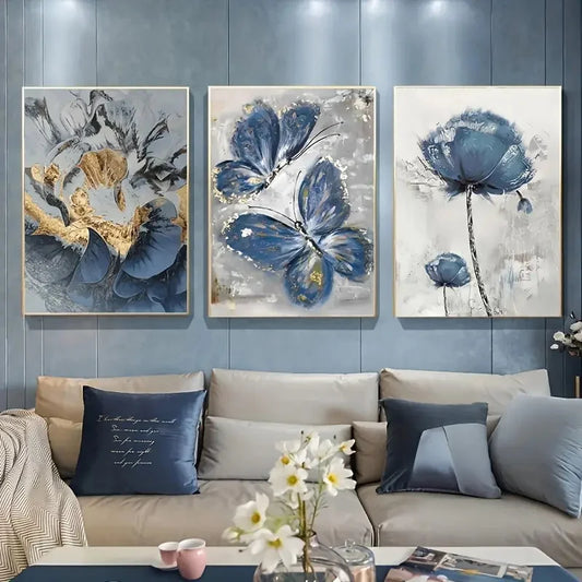 3pcs Luxury Flower Butterfly Print Painting Wall Art Canvas Posters for Living Room Bedroom Office Wall Decor Poster Moving Gift